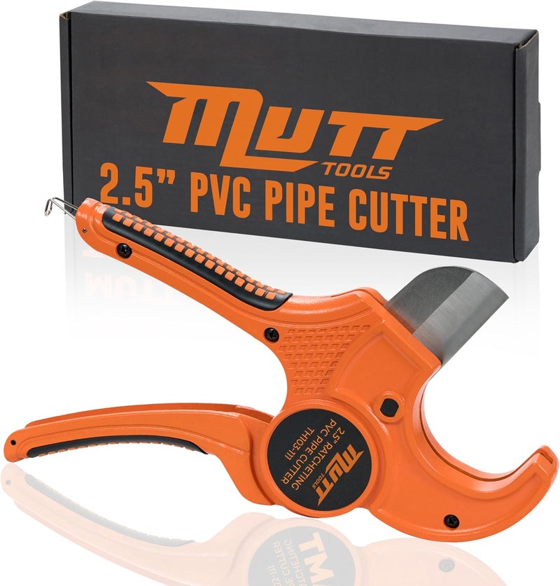 AMERICAN MUTT TOOLS Mutt Tools Professional 2-1/2 Inch PVC Pipe Cutter Tool - Heavy-Duty Ratcheting Pipe Cutter for PVC, CPVC, PEX, ABS Plastic Pipes - Cuts Up to 2.5 Inch Outer Diameter - Plumbing Cutting Tool - Image 1